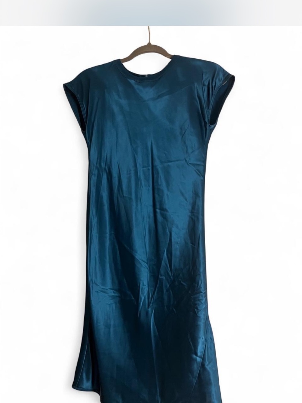 Helmut Lang Teal Satin Maxi Shift Dress